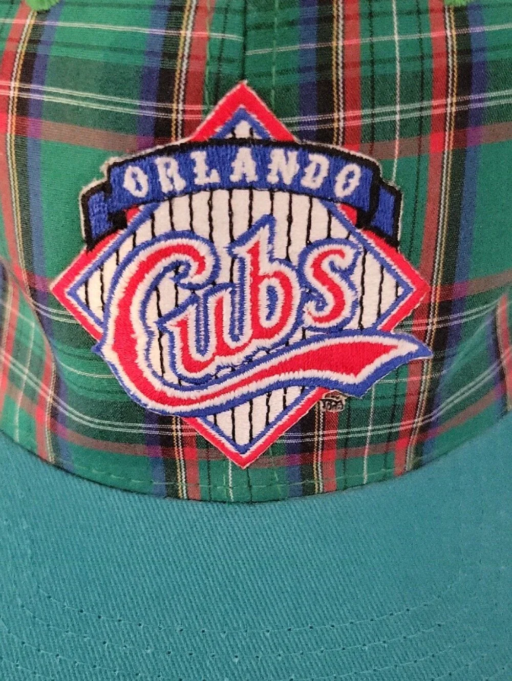 Rare Vintage Orlando Cubs Plaid Baseball Snap-back Cap - Green Teal